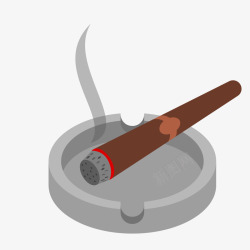 一个立体化的烟灰缸和一根雪茄矢量图素材