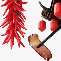 红色辣椒中国风味腊肉素材