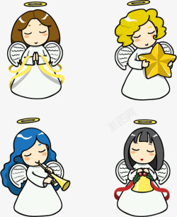 四个女孩卡通可爱圣诞祝福天使高清图片