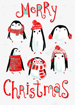 手绘企鹅圣诞贺卡素材