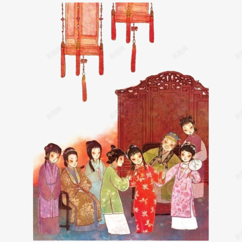 手绘中国风红楼梦插画png免抠素材_88icon https://88icon.com 中国风 大观园 手绘 插画 林黛玉 红楼梦 红楼梦插画 红楼梦服饰 红灯笼 贾母