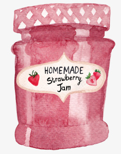 手绘水彩瓶装草莓酱素材