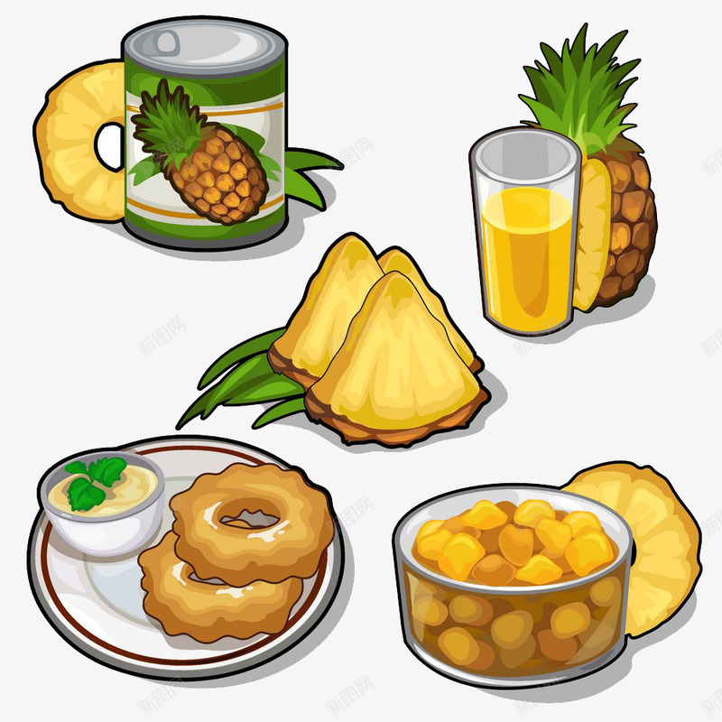 菠萝类食物png免抠素材_88icon https://88icon.com 卡通水果 果汁 罐头