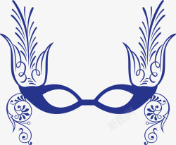 蓝色遮掩面具蓝色欧式花纹面具矢量图高清图片