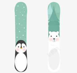滑雪板与可爱的动物素材