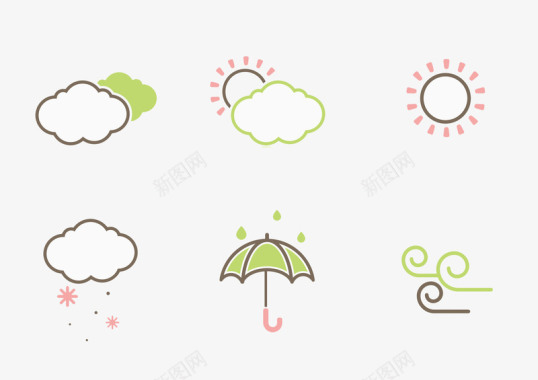雨水手绘简约天气图标图标