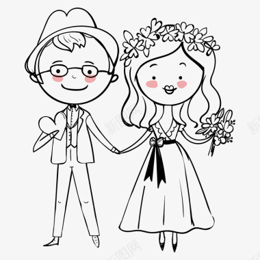 矢量结婚素材简约手绘卡通人物装饰结婚新人图标图标