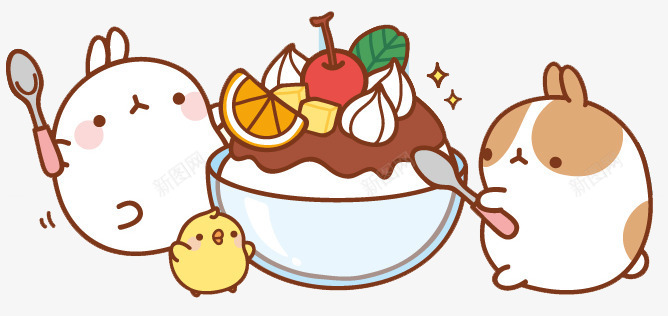 吃冰淇淋的兔兔png免抠素材_88icon https://88icon.com 冰淇淋 小兔子 樱桃 水果 白色 美味 美食 苹果