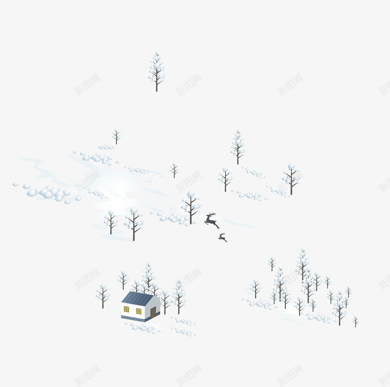 雪中的房子和驯鹿矢量图ai免抠素材_88icon https://88icon.com 圣诞节 房子 雪景 驯鹿 矢量图