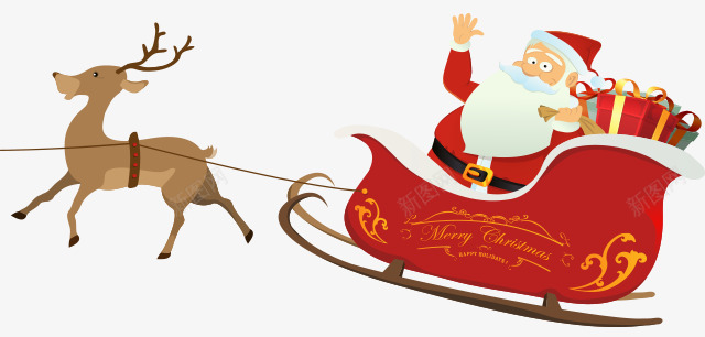 圣诞老人雪橇png免抠素材_88icon https://88icon.com h5素材 圣诞老人雪橇 驯鹿 麋鹿