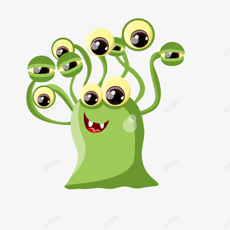 很多眼睛的怪物矢量图ai免抠素材_88icon https://88icon.com 创意 卡通 怪物 牙齿 眼睛 矢量图 细菌病毒 绿色 绿色妖怪