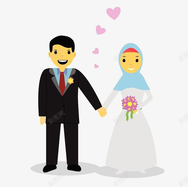 卡通结婚的新人png免抠素材_88icon https://88icon.com 卡通 卡通新娘 少数民族婚礼 爱心 粉色的手捧花 结婚的新人