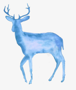 蓝色水彩驯鹿剪影素材