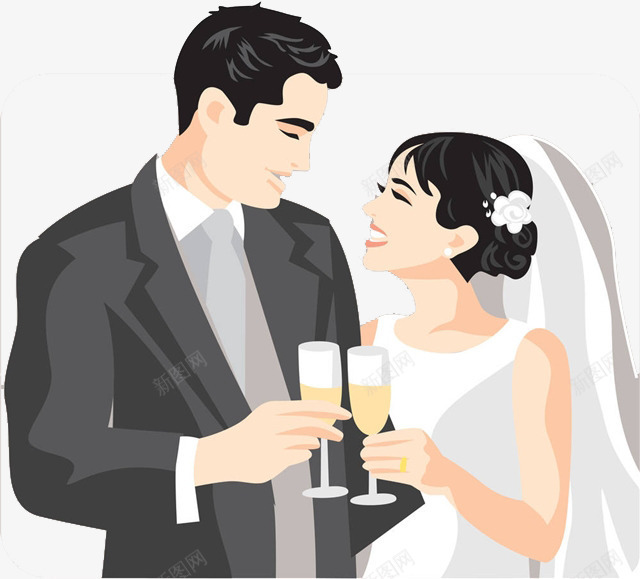 卡通结婚的新人png免抠素材_88icon https://88icon.com 交杯酒 免抠白色婚纱 卡通 微笑的新娘 结婚的人 结婚的新人 酒杯