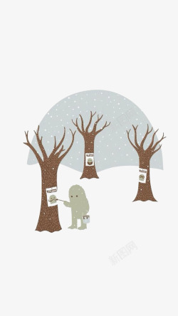 下雪天树枝卡通小树高清图片