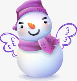 手绘可爱翅膀紫色小雪人素材