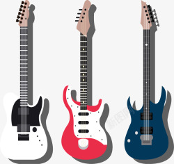 三把不同颜色的吉他素材