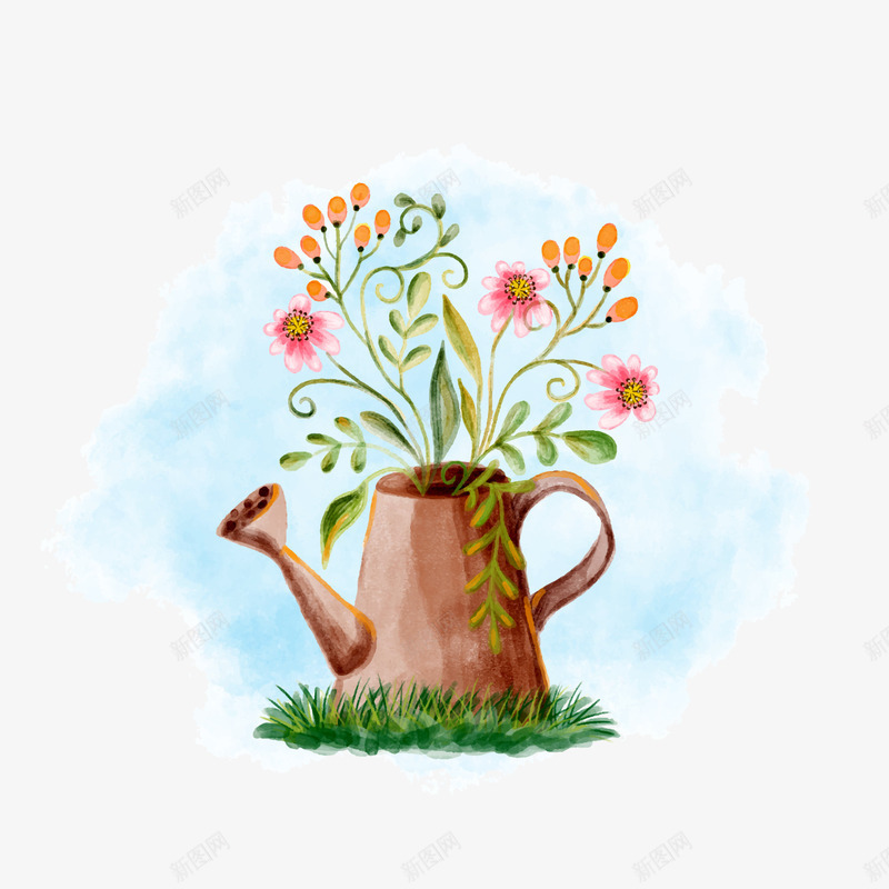 水彩绘水桶插花派对邀请卡png免抠素材_88icon https://88icon.com 手绘 植物 水桶 鲜花