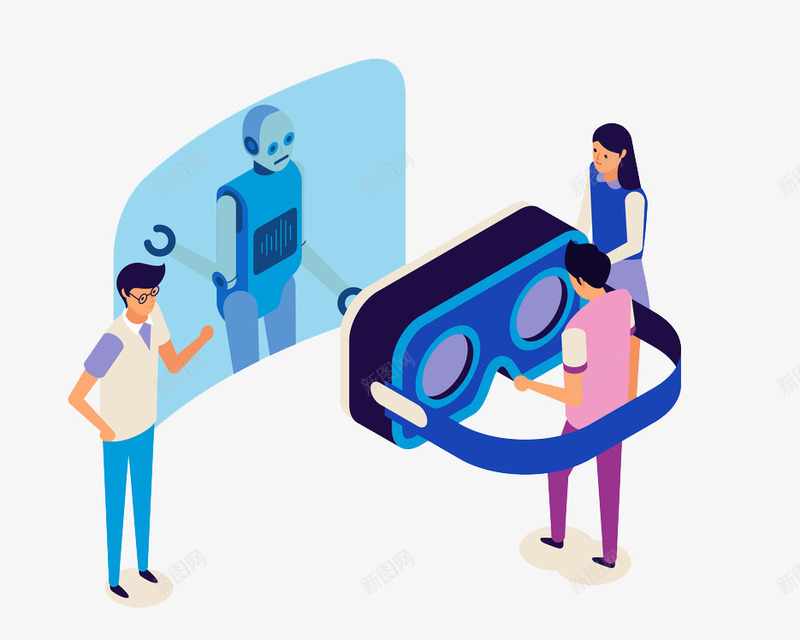 VR眼镜体验立体插画png免抠素材_88icon https://88icon.com VR世界 VR技术 VR眼镜体验立体插画 女人 教育 未来 机器人 男人 虚拟现实 高科技