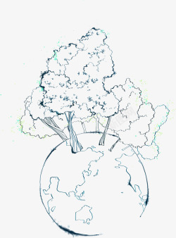 手绘环保大树地球插图素材