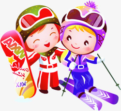 手绘彩色服饰滑雪人物素材