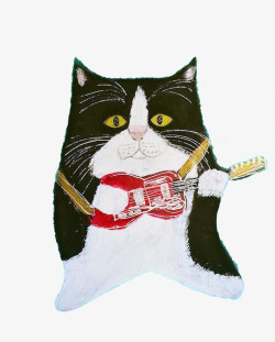 卡通小猫弹吉他素材