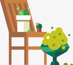 卡通木椅花盆盆栽素材