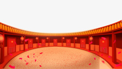 漂浮建筑卡通新年红色走廊装饰高清图片