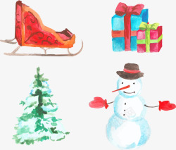 彩绘圣诞礼盒与雪人素材