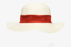 白色短边红色装饰带草帽女实物素材