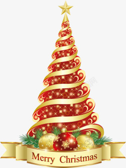 金色丝带缠绕的圣诞树素材