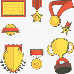 7款彩绘奖牌奖状和奖杯素材