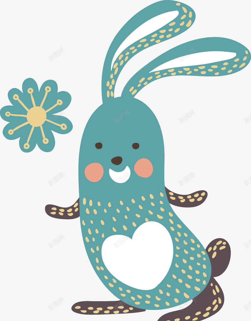 卡通动物兔子矢量图ai免抠素材_88icon https://88icon.com 兔子 动物 卡通 卡通兔子 卡通动物 可爱动物 花朵 蓝色兔子 设计 矢量图