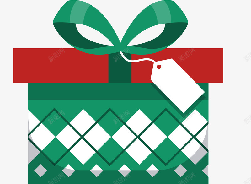 圣诞绿色线性礼盒装饰png免抠素材_88icon https://88icon.com 卡通装饰 圣诞节 扁平化 矢量图案 礼物盒 装饰图