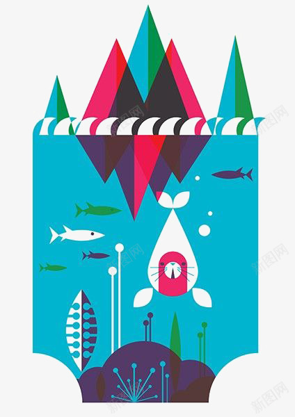 卡通水下png免抠素材_88icon https://88icon.com 卡通 山脉 水下 海豹 色块 鱼类