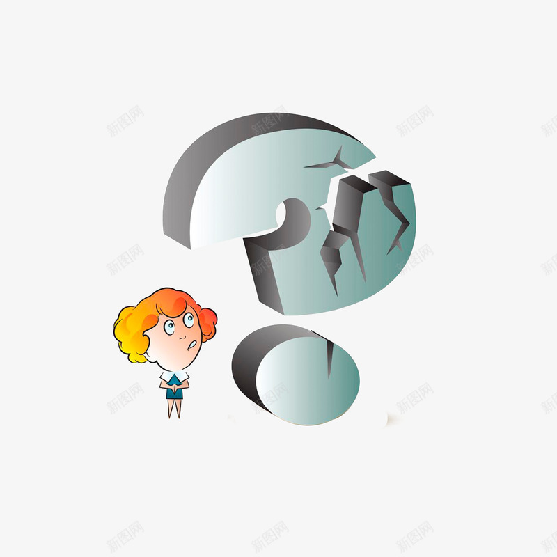 懵懵的女孩望着快破碎的问号png免抠素材_88icon https://88icon.com 卡通手绘 问号脸