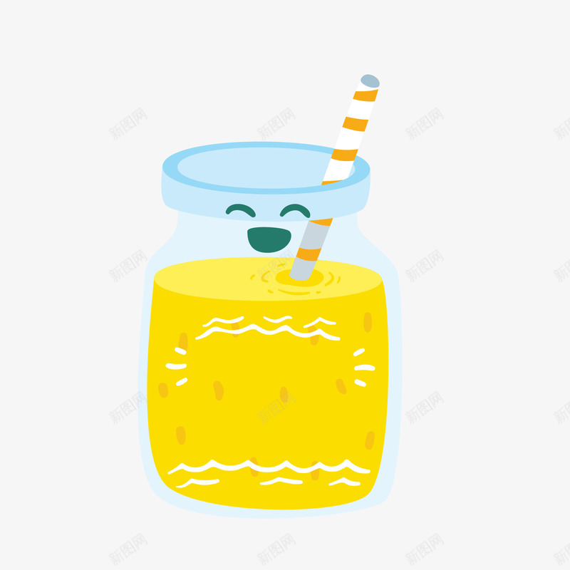 黄色饮料果汁png免抠素材_88icon https://88icon.com 卡通果汁 可爱表情 背景装饰 饮料 黄色果汁