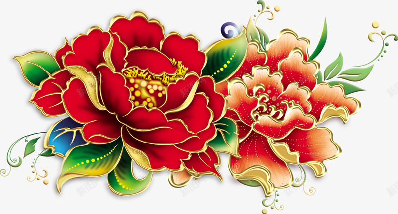 金边牡丹花png免抠素材_88icon https://88icon.com 中国风的红花 典雅的牡丹 带金边的牡丹花 牡丹花卉 红色花卉