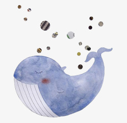 一只蓝色的吐泡泡的海豚素材