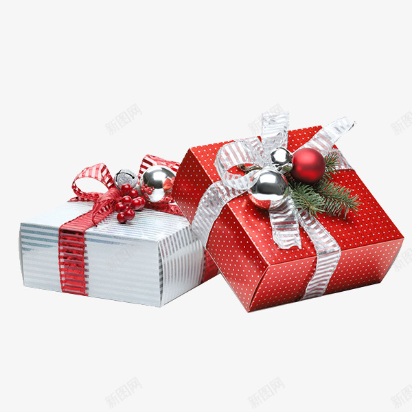 两个礼物盒子png免抠素材_88icon https://88icon.com 圣诞节 盒子 礼品 红色 装饰球 银色