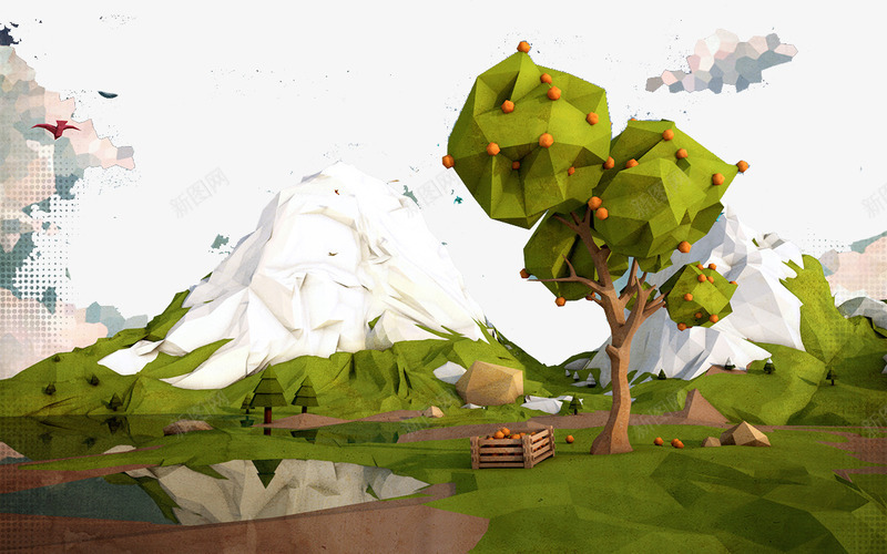 3D卡通雪山png免抠素材_88icon https://88icon.com 3D素材 c4d模型 卡通 立体 网页设计素材 雪山