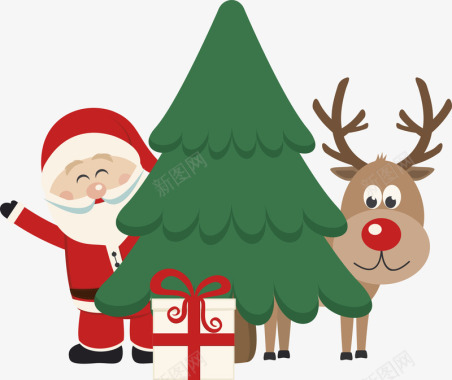 圣诞老人圣诞树与圣诞老人图标图标