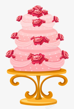 卡通粉色玫瑰三层结婚蛋糕素材
