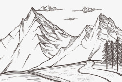 山区风景手绘高原雪山高清图片