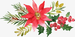 米黄色文艺圣诞背景手绘花卉花草圣诞节装饰高清图片