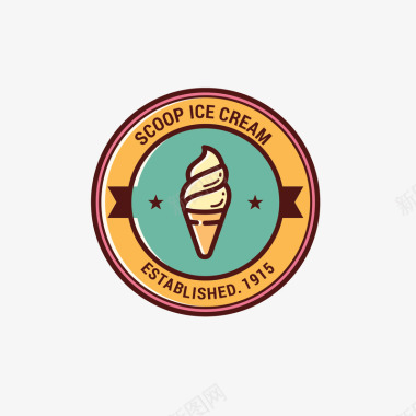 圆形夏日冰淇淋标识矢量图图标图标