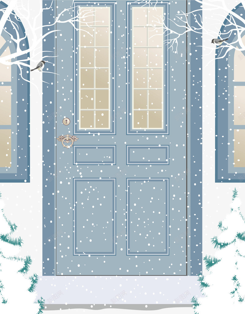 门外的雪景矢量图ai免抠素材_88icon https://88icon.com 屋门 漫天飞舞的雪 漫天飞雪 雪花 矢量图