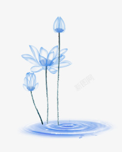 蓝色清新莲花装饰图案素材