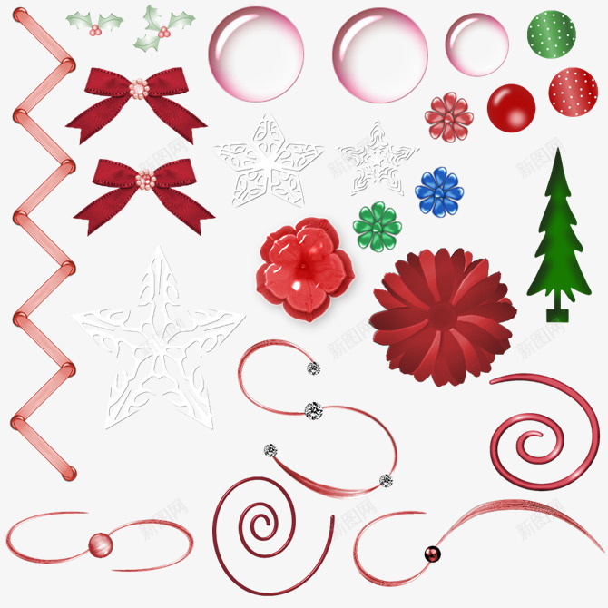 蝴蝶结水珠圣诞集合png免抠素材_88icon https://88icon.com 五星 圣诞节 蝴蝶结