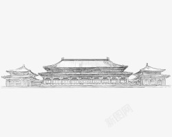 中国风手绘图黑色线条手绘古建筑高清图片